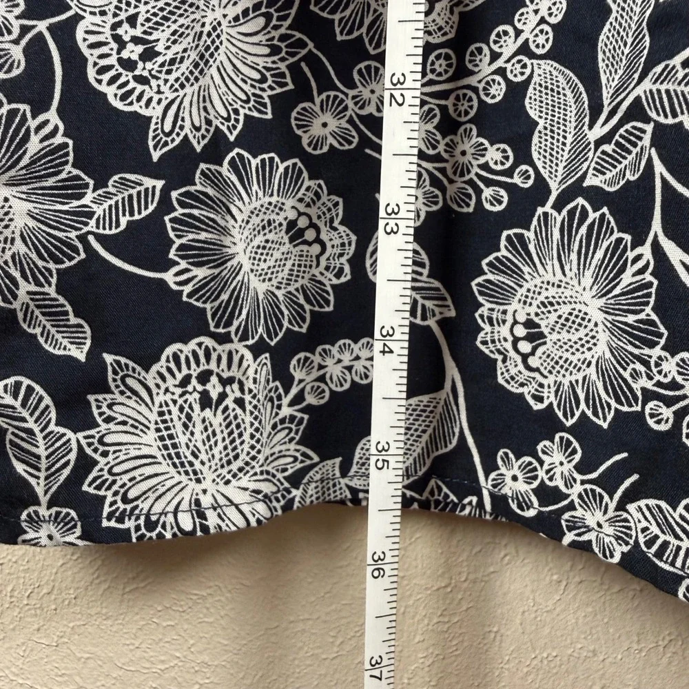 Tommy Hilfiger Navy White Floral Cotton Sleeveless Button Front Shirt Dress 12